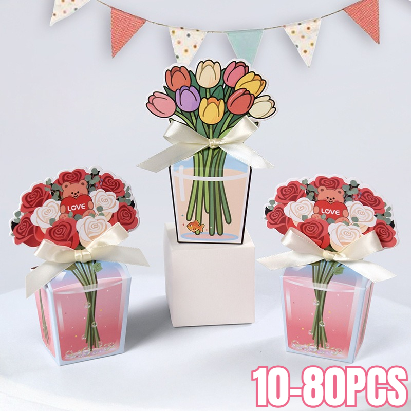 Wedding Favor Box - 10-80PCS Romantic Tulip Favor Box White