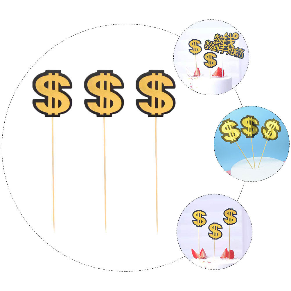 3PCS Cake Insert Flags Golden  - Wedding Supply Decor review and price